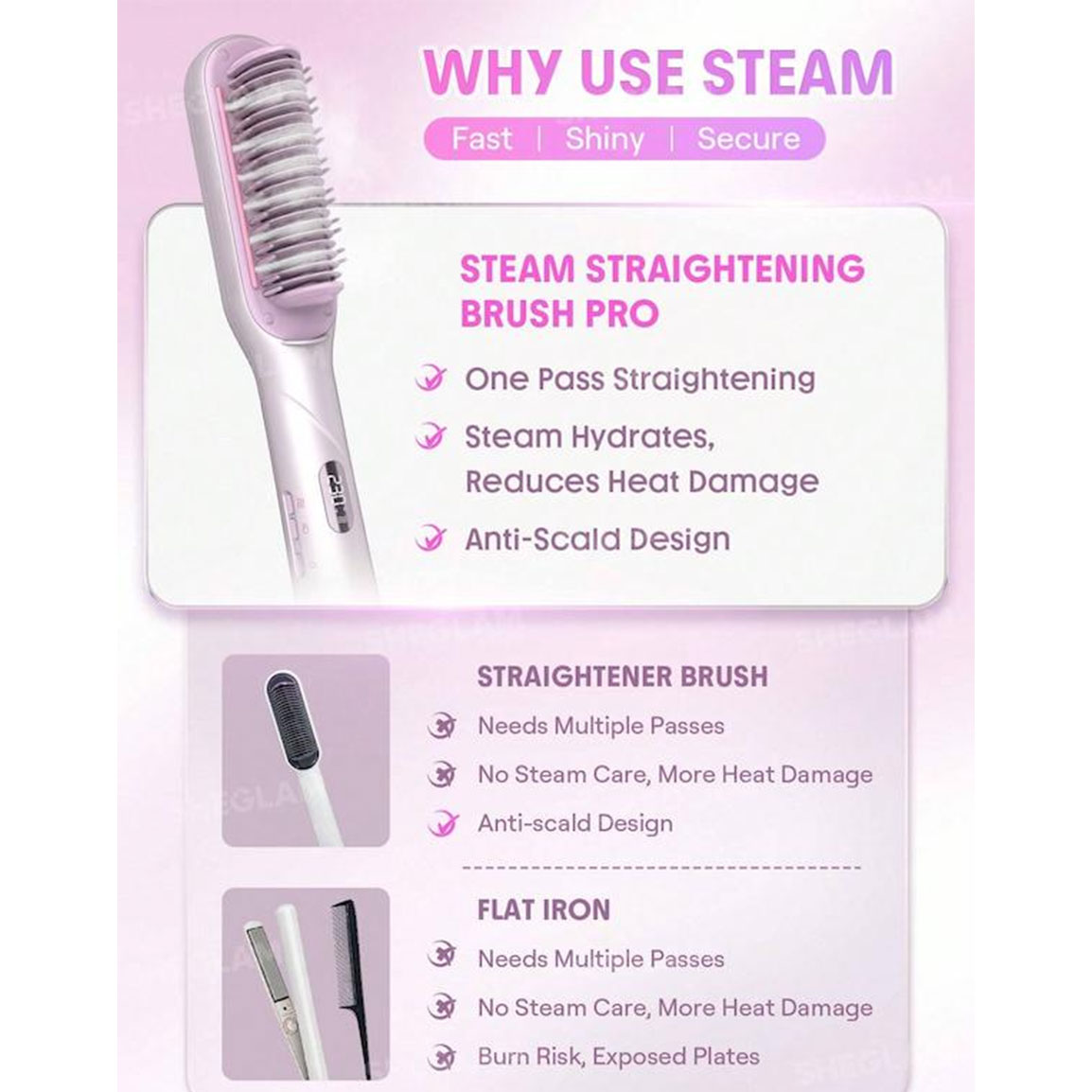 برس حرارتی و صاف‌کننده بخاردار شیگلم مدل Hydra Shot Steam Pro